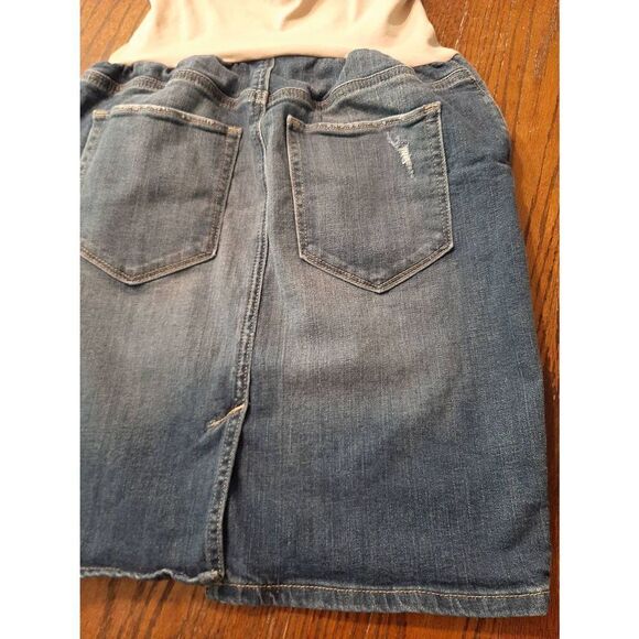 Small Maternity A Pea in the Pod Distressed Blue Denim Blue Jean Mini Skirt - Picture 6 of 7